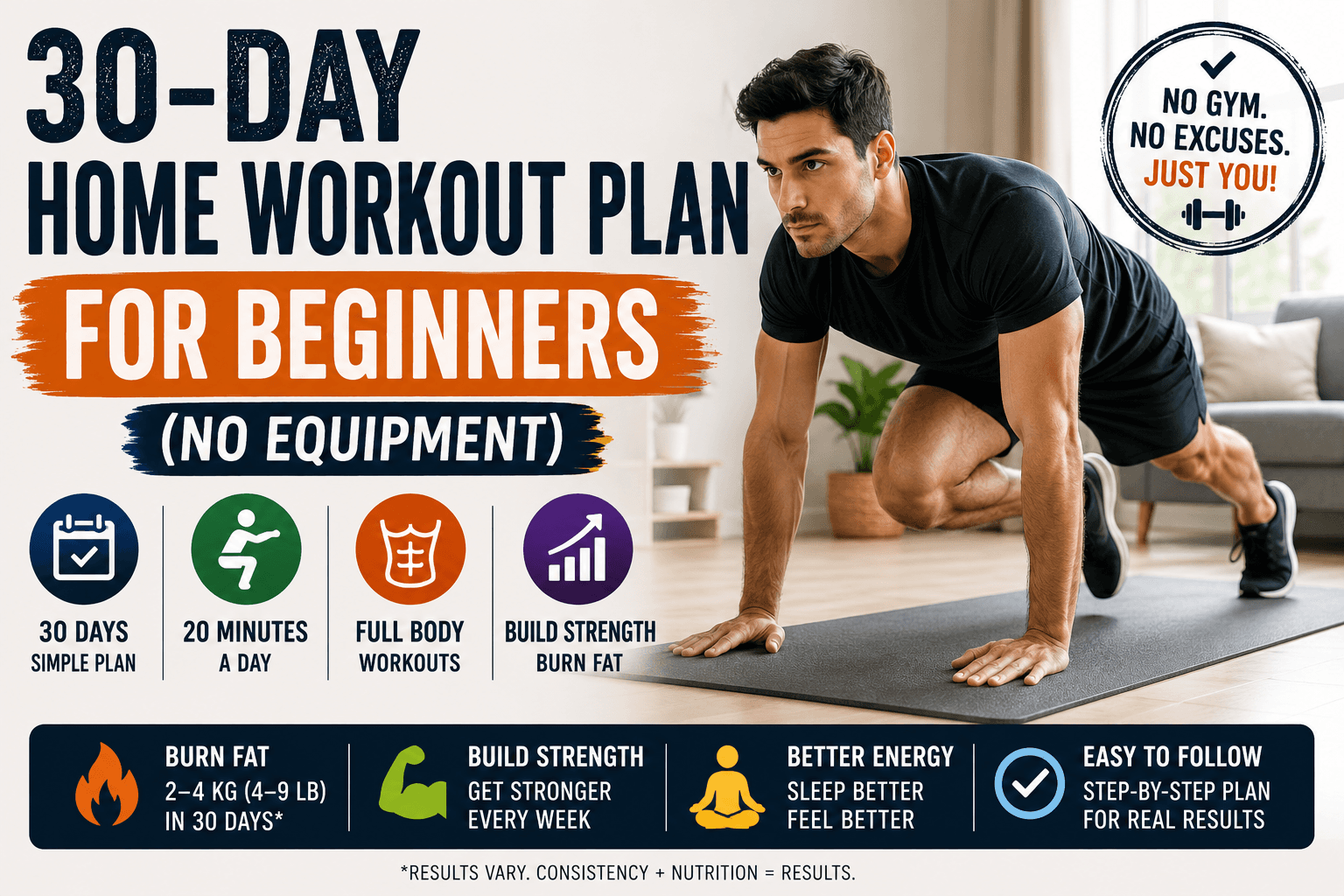 30-Day Home Workout Plan for Beginners (No Equipment)