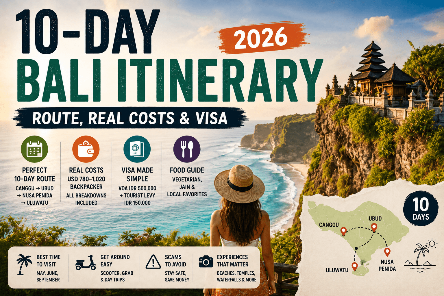 10-Day Bali Itinerary 2026: Route, Real Costs & Visa